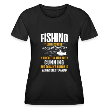 Pêche Cousin Pêcheur Cousins Drôle Poisson Perfec - T-shirt sport Femme - noir - Devant - AI Model Female 172 light (172cm)