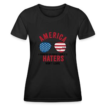 Amerika: Ein Land, das so großartig ist, dass die USA patriotisch sind - Frauen Funktions-T-Shirt - Schwarz - Vorne - AI Model Female 172 light (172cm)