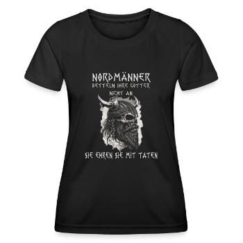 Heiden des Nordens Wikinger T-Shirt Barbaren - Frauen Funktions-T-Shirt - Schwarz - Vorne - AI Model Female 172 light (172cm)
