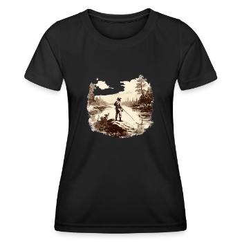Forellenfischer Fliegenfischen Sportangler Angeln - Frauen Funktions-T-Shirt - Schwarz - Vorne - AI Model Female 172 light (172cm)