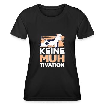 Muh Tivation Keine Muhtivation Faule Kuh Lustig - Frauen Funktions-T-Shirt - Schwarz - Vorne - AI Model Female 172 light (172cm)