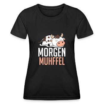 Kuh Morgen Muhffel Lustiges Kuh - Frauen Funktions-T-Shirt - Schwarz - Vorne - AI Model Female 172 light (172cm)