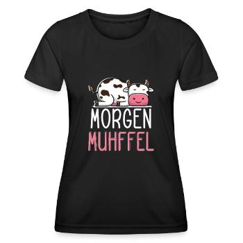 MUHffel Morgenmuffel Kuh Muh - Frauen Funktions-T-Shirt - Schwarz - Vorne - AI Model Female 172 light (172cm)