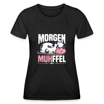 Morgenmuffel Kuh Motiv MUHffel - Frauen Funktions-T-Shirt - Schwarz - Vorne - AI Model Female 172 light (172cm)