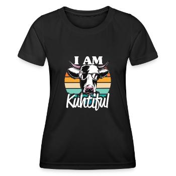 I Am Kuhtiful Kuhbauer Milchbauer Kuh Fan - Frauen Funktions-T-Shirt - Schwarz - Vorne - AI Model Female 172 light (172cm)
