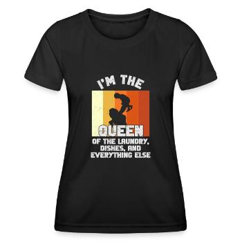 Reine de la lessive, de la vaisselle et de tout le reste - T-shirt sport Femme - noir - Devant - AI Model Female 172 light (172cm)