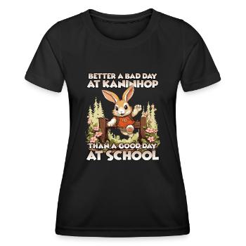 Springendes Häschen Die Kaninhop Marke Kaninhop - Frauen Funktions-T-Shirt - Schwarz - Vorne - AI Model Female 172 light (172cm)