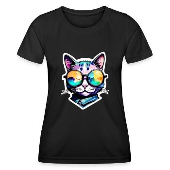 Chat avec lunettes de soleil - chat avec lunettes - T-shirt sport Femme - noir - Devant - AI Model Female 172 light (172cm)