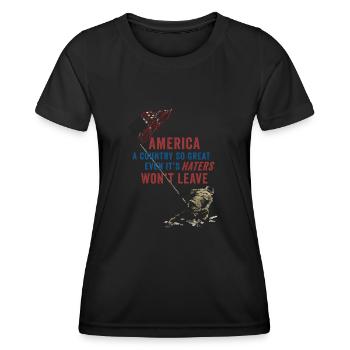 L’Amérique, un pays si grand patriote américain - T-shirt sport Femme - noir - Devant - AI Model Female 172 light (172cm)
