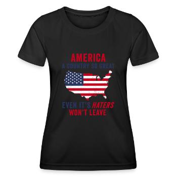 Amerika: Ein Land, das so großartig ist, dass die USA patriotisch sind - Frauen Funktions-T-Shirt - Schwarz - Vorne - AI Model Female 172 light (172cm)
