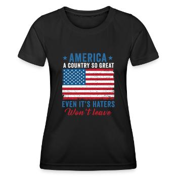 Amerika: Ein Land, das so großartig ist, dass die USA patriotisch sind - Frauen Funktions-T-Shirt - Schwarz - Vorne - AI Model Female 172 light (172cm)