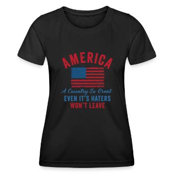 Amerika: Ein Land, das so großartig ist, dass die USA patriotisch sind - Frauen Funktions-T-Shirt - Schwarz - Vorne - AI Model Female 172 light (172cm)