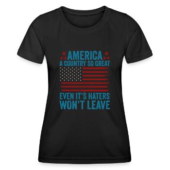 Amerika: Ein Land, das so großartig ist, dass die USA patriotisch sind - Frauen Funktions-T-Shirt - Schwarz - Vorne - AI Model Female 172 light (172cm)