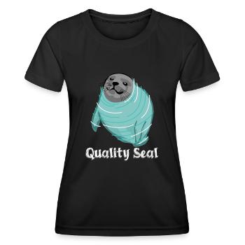 Label de qualité Pinneped - T-shirt sport Femme - noir - Devant - AI Model Female 172 light (172cm)