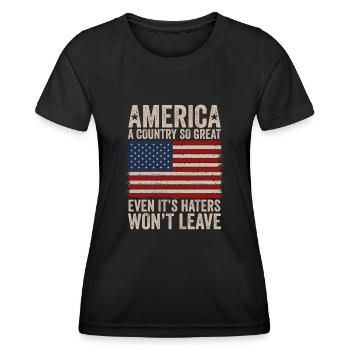 Amerika: Ein Land, das so großartig ist, dass die USA patriotisch sind - Frauen Funktions-T-Shirt - Schwarz - Vorne - AI Model Female 172 light (172cm)