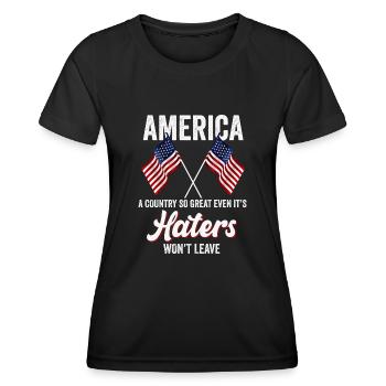 Amerika: Ein Land, das so großartig ist, dass die USA patriotisch sind - Frauen Funktions-T-Shirt - Schwarz - Vorne - AI Model Female 172 light (172cm)