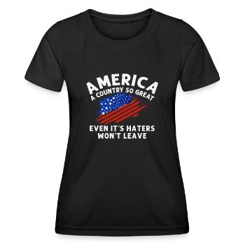 Amerika: Ein Land, das so großartig ist, dass die USA patriotisch sind - Frauen Funktions-T-Shirt - Schwarz - Vorne - AI Model Female 172 light (172cm)