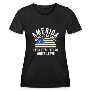 Amerika: Ein Land, das so großartig ist, dass die USA patriotisch sind - Frauen Funktions-T-Shirt - Schwarz - Vorne - AI Model Female 172 light (172cm)