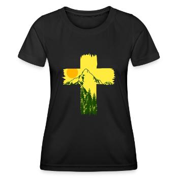 Jesus Christ Mountains Cross - Women's Functional T-Shirt - black - Front - AI Model Female 172 light (172cm)