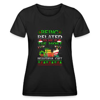Être lié à moi - Dicton de Noël drôle - T-shirt sport Femme - noir - Devant - AI Model Female 172 light (172cm)