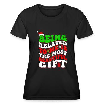 Être lié à moi - Dicton de Noël drôle - T-shirt sport Femme - noir - Devant - AI Model Female 172 light (172cm)