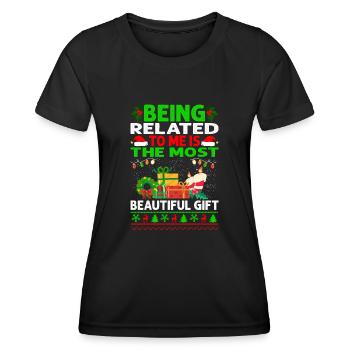 Être lié à moi - Dicton de Noël drôle - T-shirt sport Femme - noir - Devant - AI Model Female 172 light (172cm)