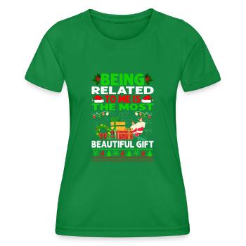 Being Related To Me – Lustiger Weihnachtsspruch - Frauen Funktions-T-Shirt - Kelly Green - Vorne - AI Model Female 172 dark (172cm)