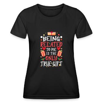 Être lié à moi – Dicton drôle de Noël - T-shirt sport Femme - noir - Devant - AI Model Female 172 light (172cm)