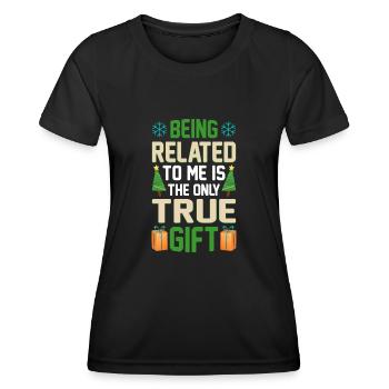 Être lié à moi – Dicton drôle de Noël - T-shirt sport Femme - noir - Devant - AI Model Female 172 light (172cm)