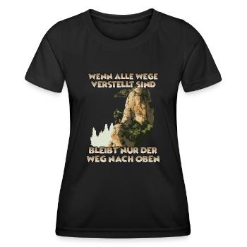 Erobre die Gipfel: Toprope Klettern Bergsport Fans - Frauen Funktions-T-Shirt - Schwarz - Vorne - AI Model Female 172 light (172cm)