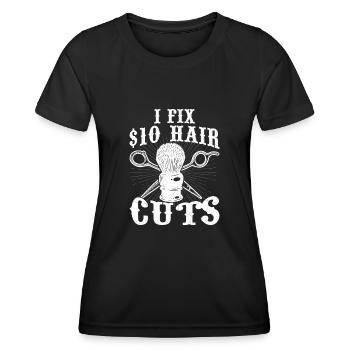 Je répare 10 $ Coupes de cheveux Coupe de cheveux Barbe Barbershop - T-shirt sport Femme - noir - Devant - AI Model Female 172 light (172cm)