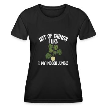 Monstera Deliciosa Albo Plante d’intérieur botanique - T-shirt sport Femme - noir - Devant - AI Model Female 172 light (172cm)