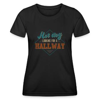 Hot Dog auf der Suche nach einem Flur - Frauen Funktions-T-Shirt - Schwarz - Vorne - AI Model Female 172 light (172cm)