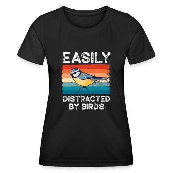 Facilement distrait par les oiseaux Amateur d’oiseaux - T-shirt sport Femme - noir - Devant - AI Model Female 172 light (172cm)