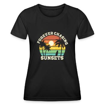 Forever Chasing Sunsets Retro Summer Vacation - Women's Functional T-Shirt - black - Front - AI Model Female 172 light (172cm)