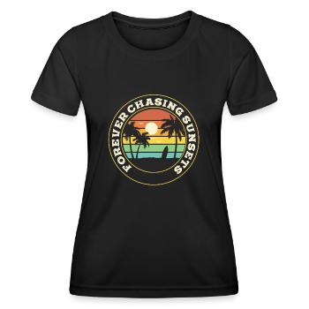 Forever Chasing Sunsets Retro Summer Vacation - Women's Functional T-Shirt - black - Front - AI Model Female 172 light (172cm)