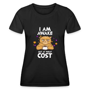 Spätaufsteher-Katzenfan-Morgenmuffel-Katzenbesitze - Frauen Funktions-T-Shirt - Schwarz - Vorne - AI Model Female 172 light (172cm)