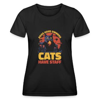 Hunde haben Besitzer. Katzen haben Personal - Lustiges Katzengeschenk - Frauen Funktions-T-Shirt - Schwarz - Vorne - AI Model Female 172 light (172cm)