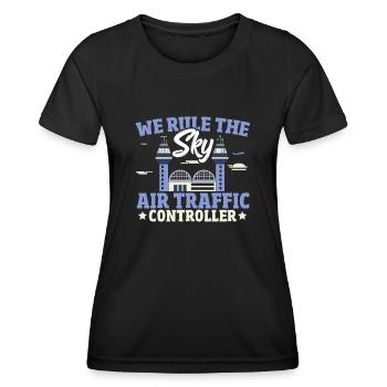 Tower Control Landebahn Flugzeug Fluglotse Kostüm - Frauen Funktions-T-Shirt - Schwarz - Vorne - AI Model Female 172 light (172cm)
