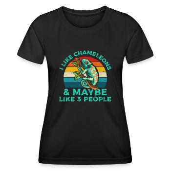 J’aime les caméléons T-shirt rétro - T-shirt sport Femme - noir - Devant - AI Model Female 172 light (172cm)