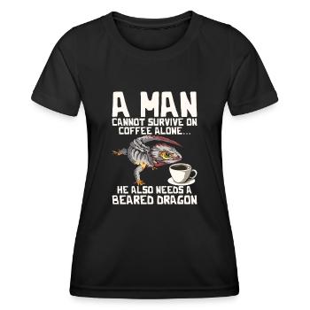 Un homme ne peut pas survivre uniquement avec du café - T-shirt sport Femme - noir - Devant - AI Model Female 172 light (172cm)