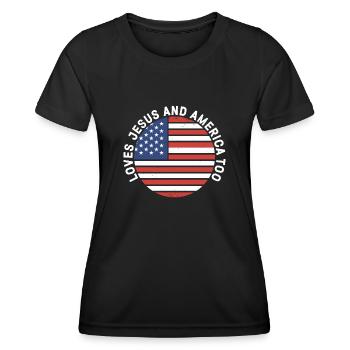 Loves Jesus and America Too God Christian - Women's Functional T-Shirt - black - Front - AI Model Female 172 light (172cm)