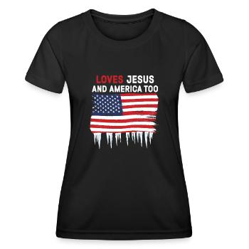 Loves Jesus and America Too God Christian - Women's Functional T-Shirt - black - Front - AI Model Female 172 light (172cm)