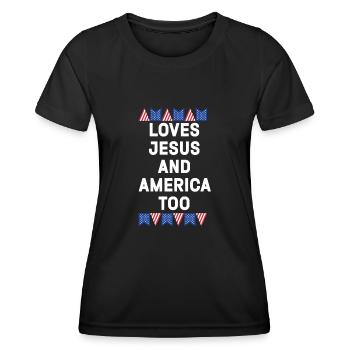 Loves Jesus and America Too God Christian - Women's Functional T-Shirt - black - Front - AI Model Female 172 light (172cm)