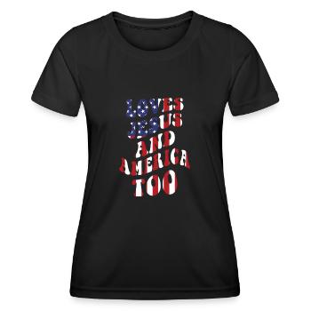 Loves Jesus and America Too God Christian - Women's Functional T-Shirt - black - Front - AI Model Female 172 light (172cm)