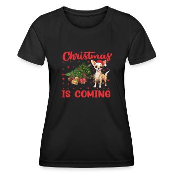 Noël arrive version chien - T-shirt sport Femme - noir - Devant - AI Model Female 172 light (172cm)