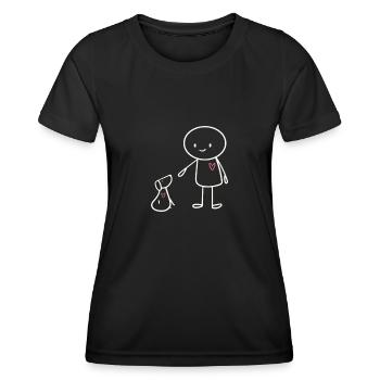 Niedliches Strichmännchen Hundebesitzer Motiv - Frauen Funktions-T-Shirt - Schwarz - Vorne - AI Model Female 172 light (172cm)