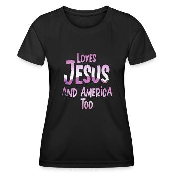 Loves Jesus and America Too God Christian - Women's Functional T-Shirt - black - Front - AI Model Female 172 light (172cm)