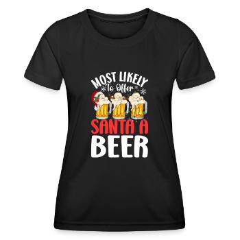 Le plus susceptible d’offrir au Père Noël une bière amusante à boire - T-shirt sport Femme - noir - Devant - AI Model Female 172 light (172cm)