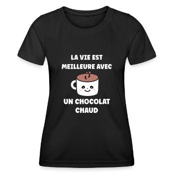 Humour petit chocolat chaud - T-shirt sport Femme - noir - Devant - AI Model Female 172 light (172cm)